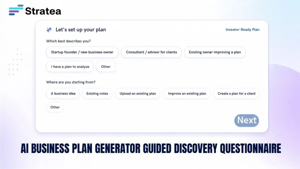 homepage 2 Guided question workflow: STRATEA pushes your initial ideas further by asking the hard questions up front