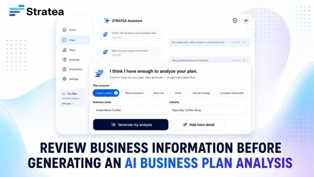 homepage 2 Review key business information before generating an AI business plan analysis
